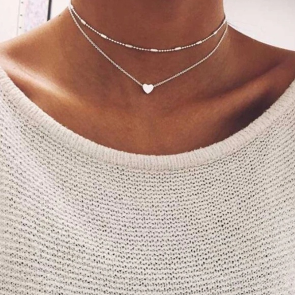 Indian Way Co Jewelry - Delicate Silver Heart Pendant Choker Necklace NEW